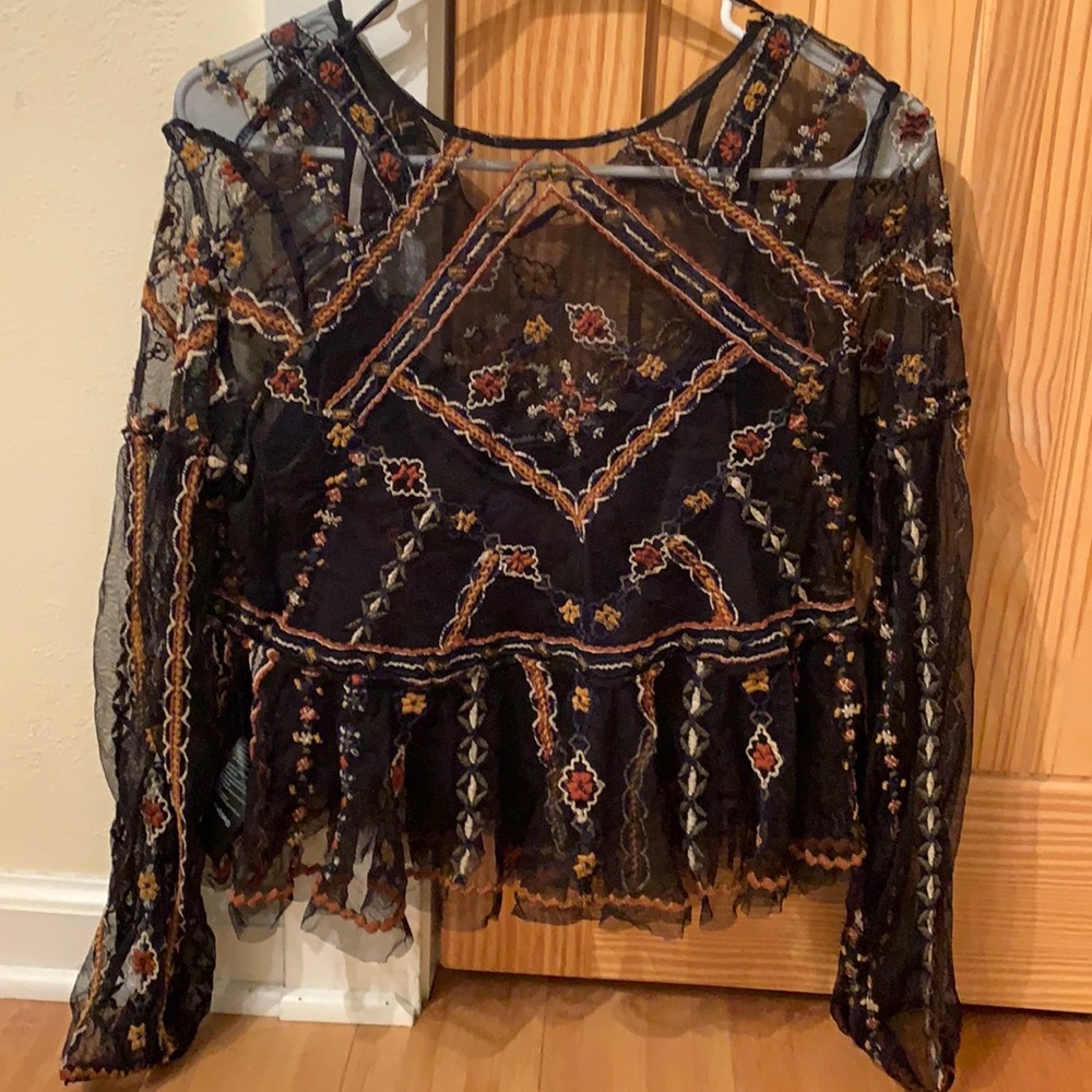 Sheer mesh long sleeve top with tank top